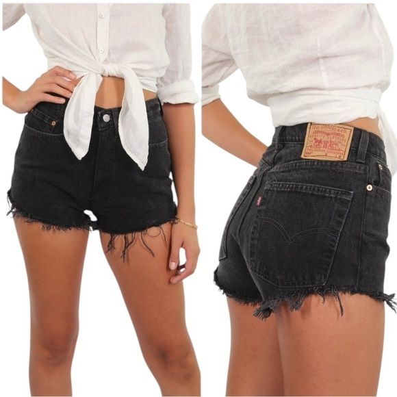 Levi's Pants - Levi's 550 Women's Black Denim Shorts. Self Cut Black size 12 (29) #1597